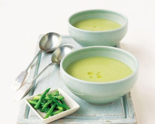 Chilled asparagus gazpacho soup in a bowl
