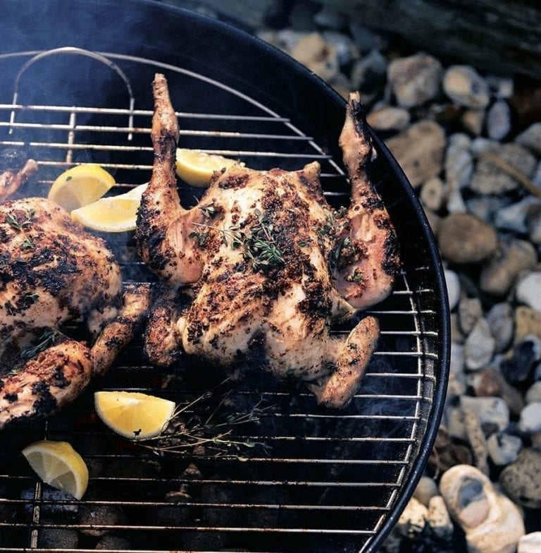 Mustard, thyme and ginger spatchcock chicken