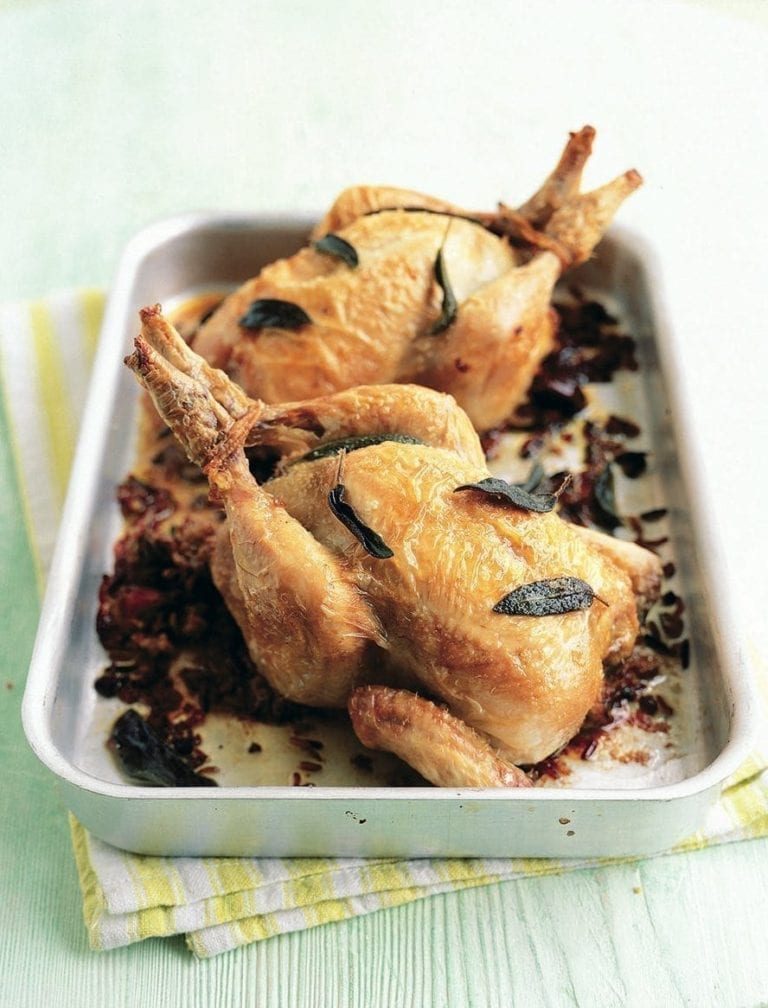 Chorizo, wild and red rice-stuffed poussin