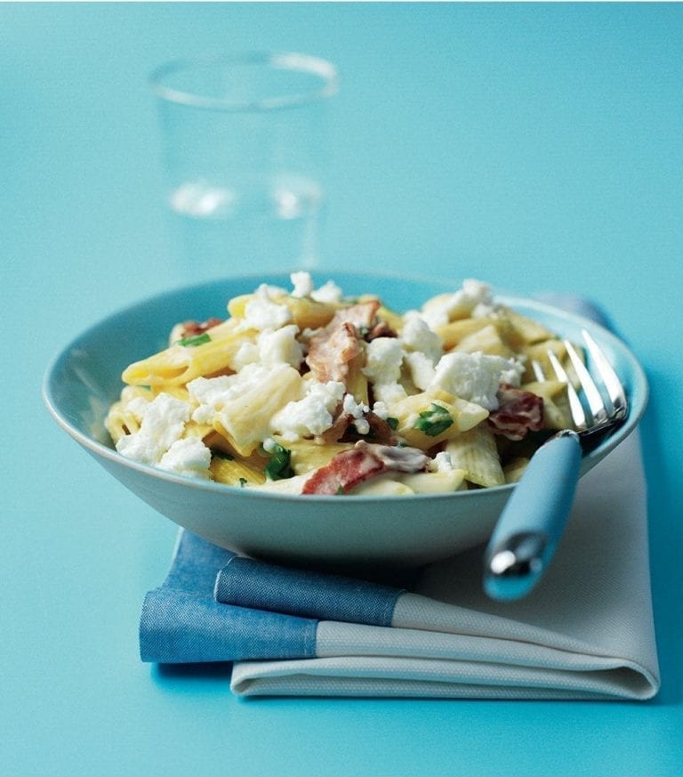 Carbonara-style penne pasta