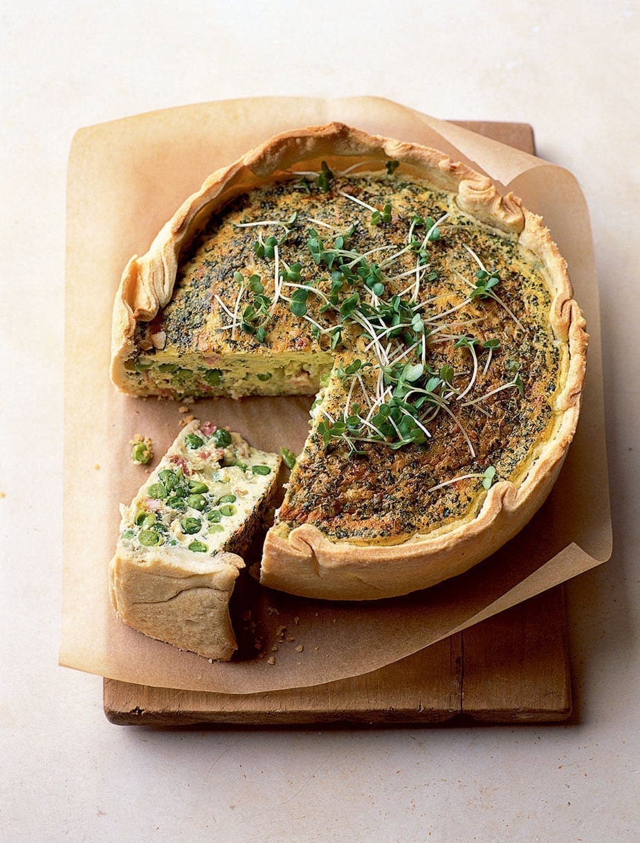 Pancetta, pea, mint and Cheddar deep tin tart recipe delicious. magazine