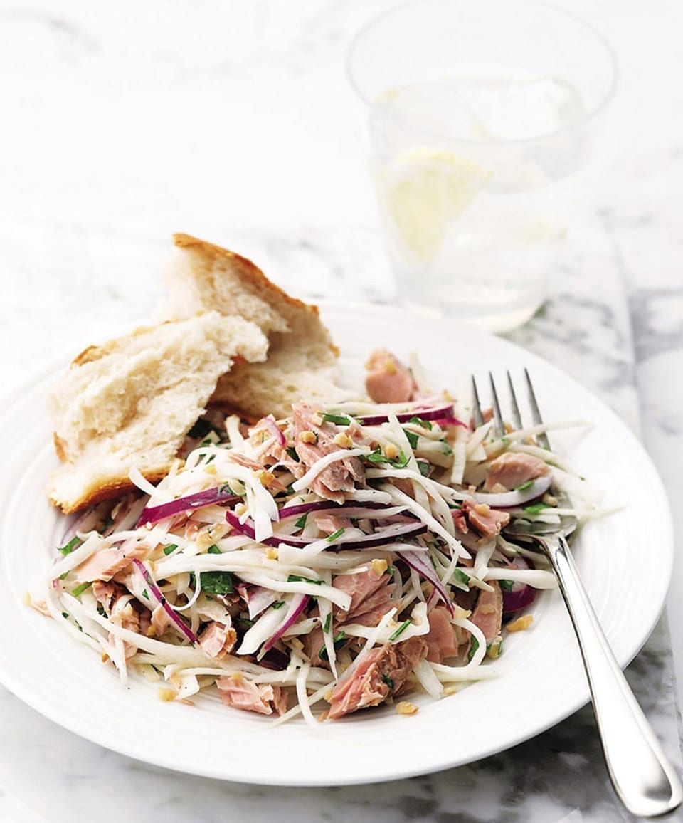Tuna and hazelnut coleslaw recipe | delicious. magazine