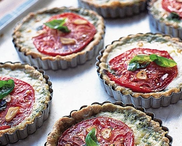Tomato, mozzarella and basil tarts