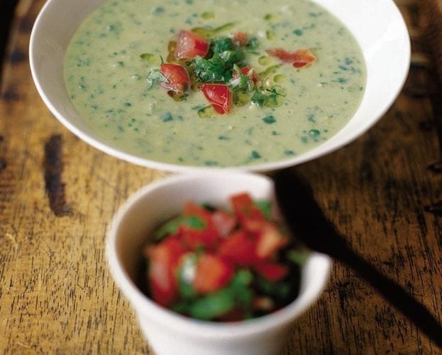 Chilled avocado soup with zingy salsa