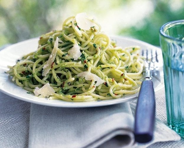 Sausage, courgette and watercress pesto pasta