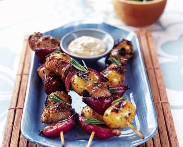 Rosemary sausage and potato skewers