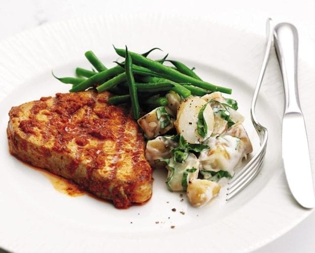 Pan-fried tuna with zingy cannellini beans
