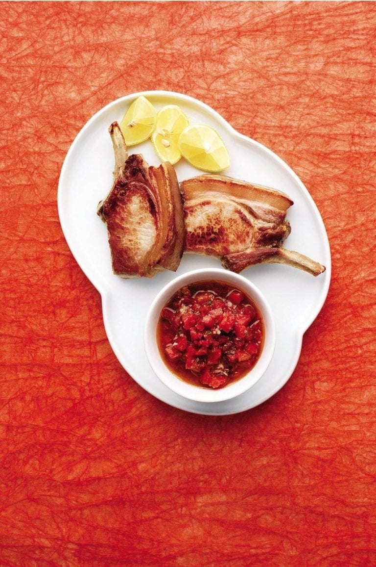 Spicy tomato and anchovy sauce with pork chops
