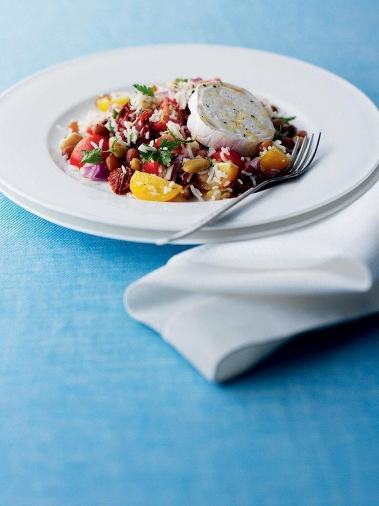 Bean and rice salad with goat’s cheese