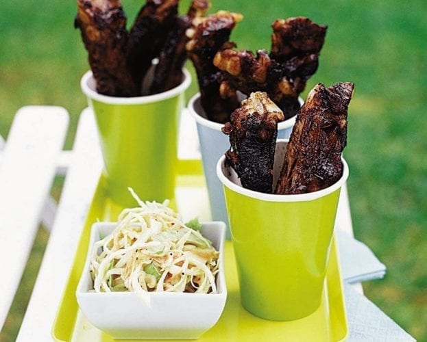 Sticky balsamic pork ribs with coleslaw