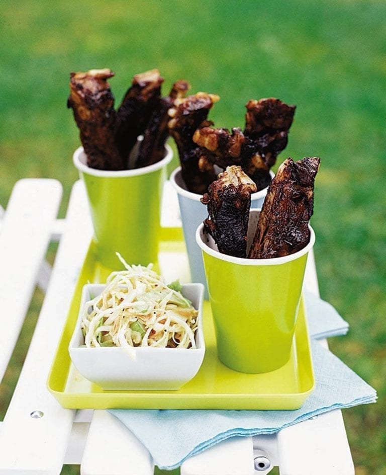 Sticky balsamic pork ribs with coleslaw