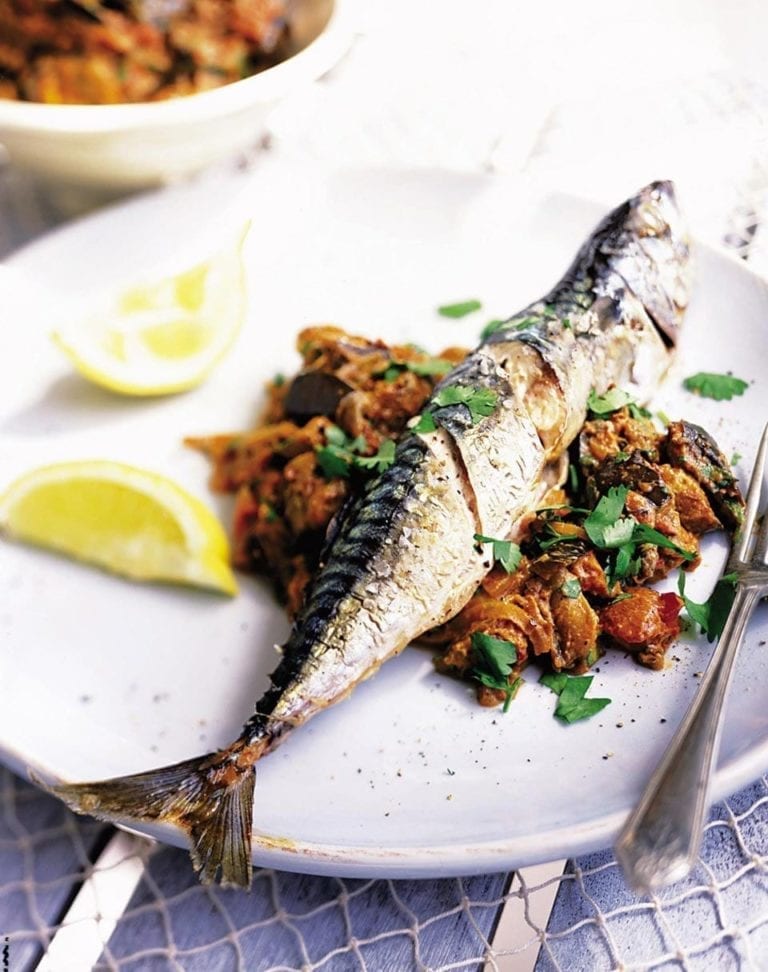 Mackerel with spiced aubergines