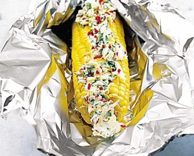Barbecued corn on the cob