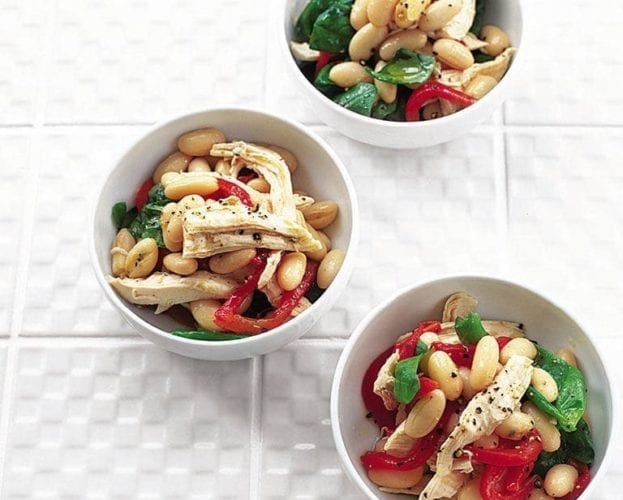 Lemon chicken with beans and basil