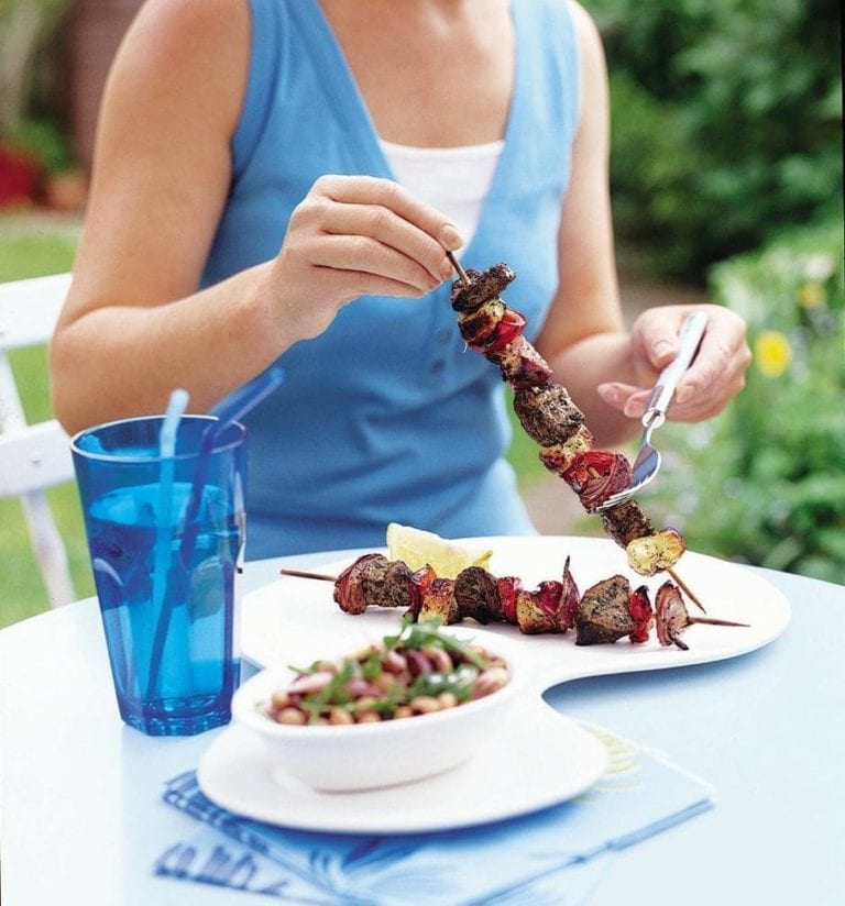 Minted lamb and halloumi kebabs