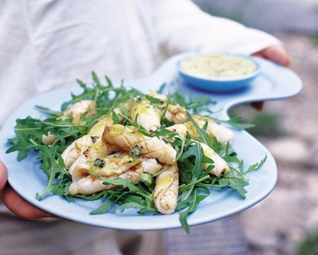 Pierre Koffmann’s scallops with squid ink sauce