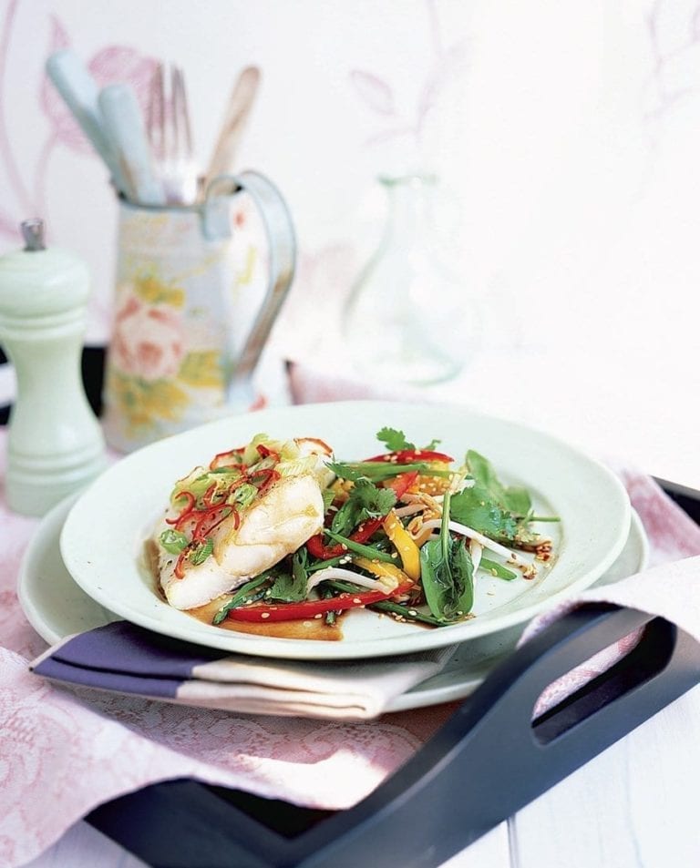 Ginger roast cod with sesame-dressed salad