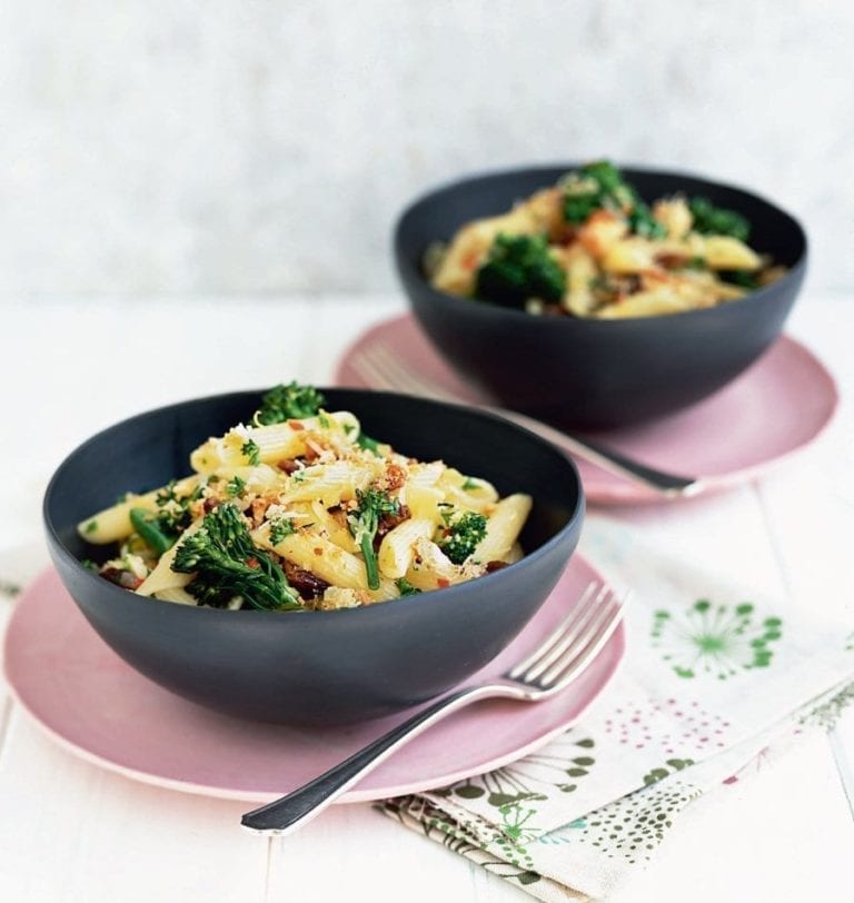 Broccoli, sultana and chilli penne with parmesan crumbs