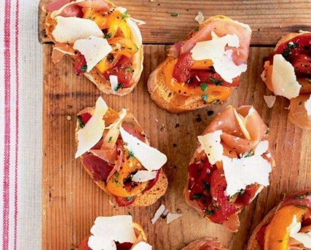 Grana Padano and speck crostini