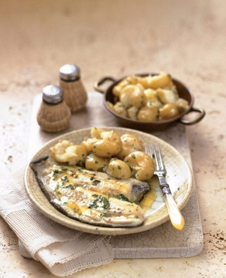 Quick plaice with lemon parsley butter and crushed potatoes