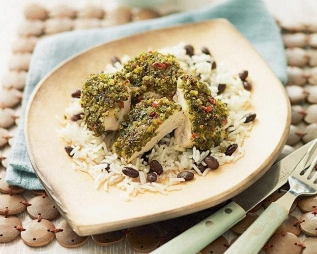 Caribbean chicken with rice and black beans