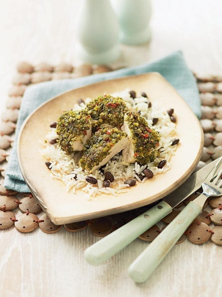 Caribbean chicken with rice and black beans