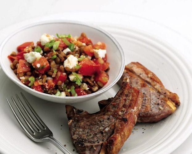 Lamb chop platter with cheesy potato skins