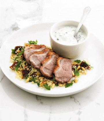 Duck with fig, pine nut and mint couscous