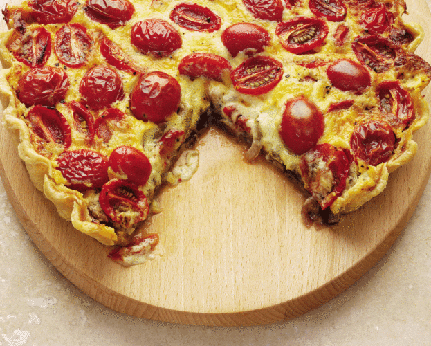 Spiced sausage and red onion tart