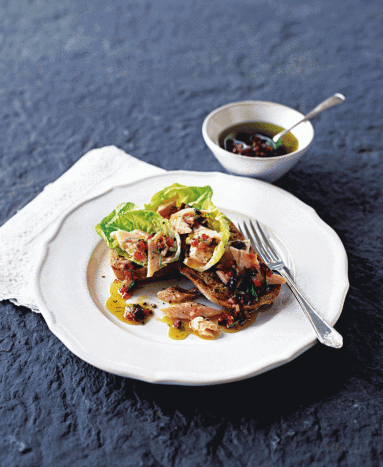 Hot smoked trout with Provençale vinaigrette