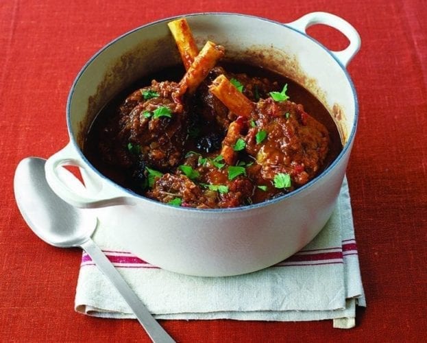 Moroccan spiced lamb shanks with preserved lemon and prunes