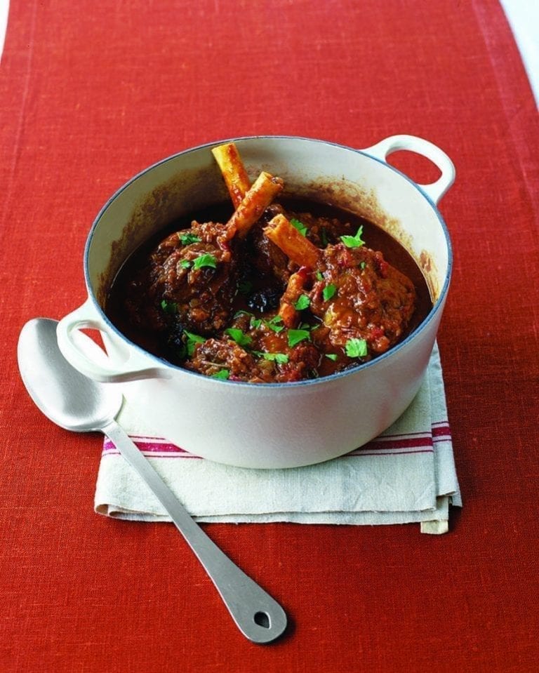 Moroccan spiced lamb shanks with preserved lemon and prunes