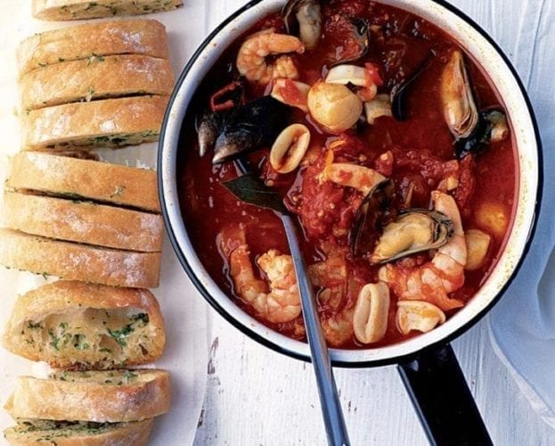 Mussel, squid and prawn stew with harissa