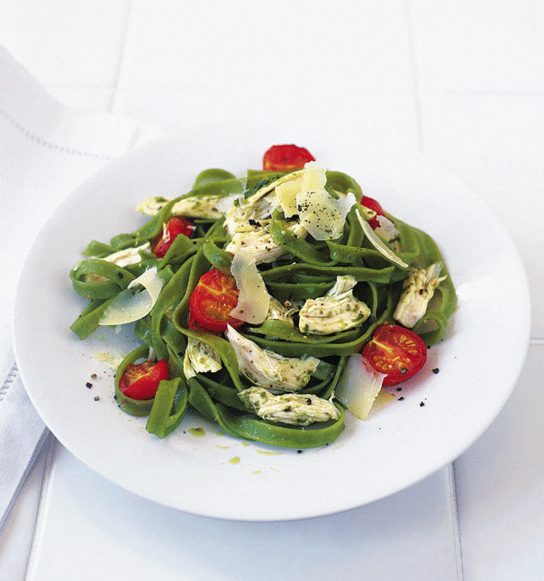 Roasted pesto chicken with pasta