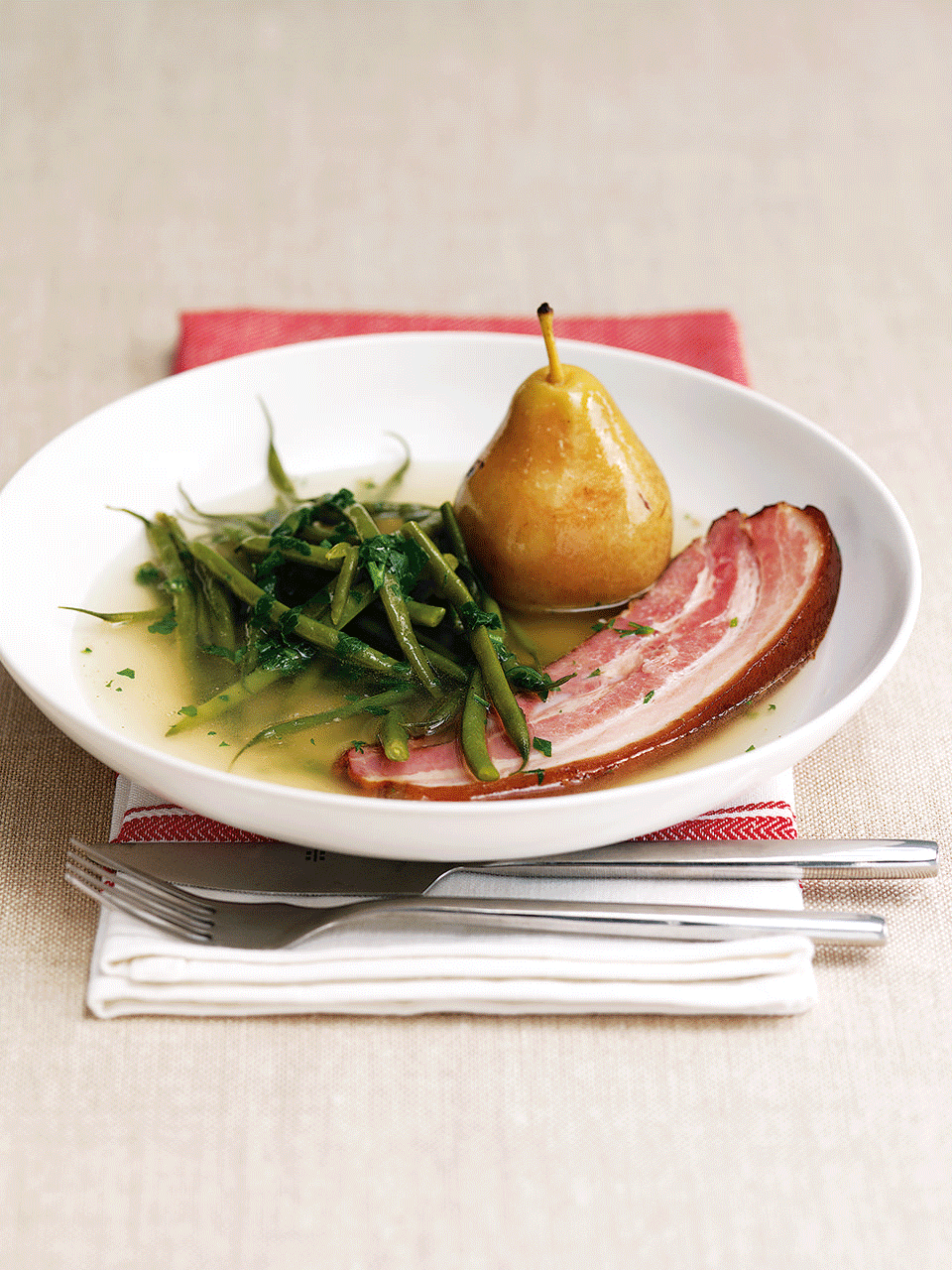 Green bean, bacon and pear braise recipe | delicious. magazine