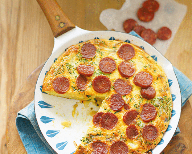 Chard, potato and chilli saffron omelettes with yogurt