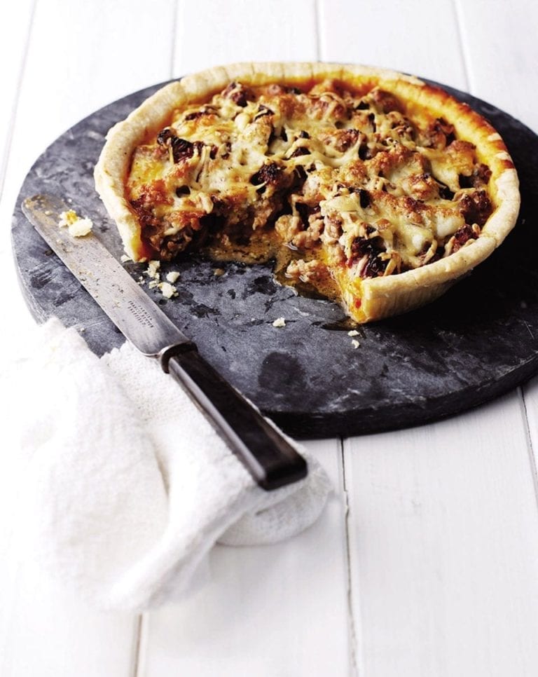 Sausage and sun-dried tomato tart