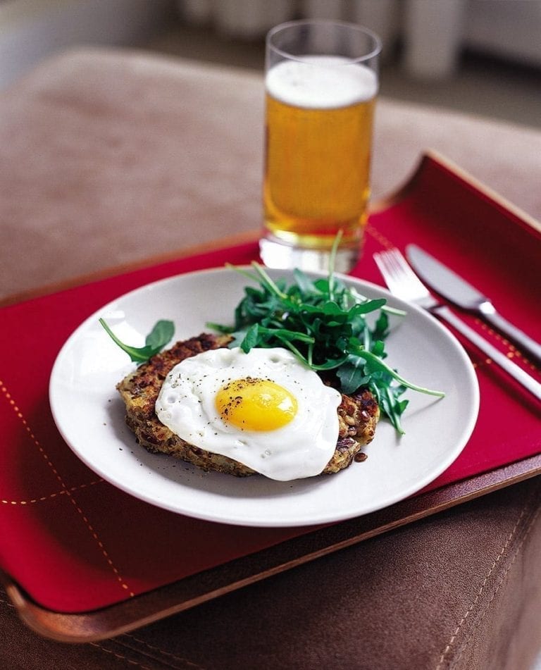 Bean and potato hash with fried egg