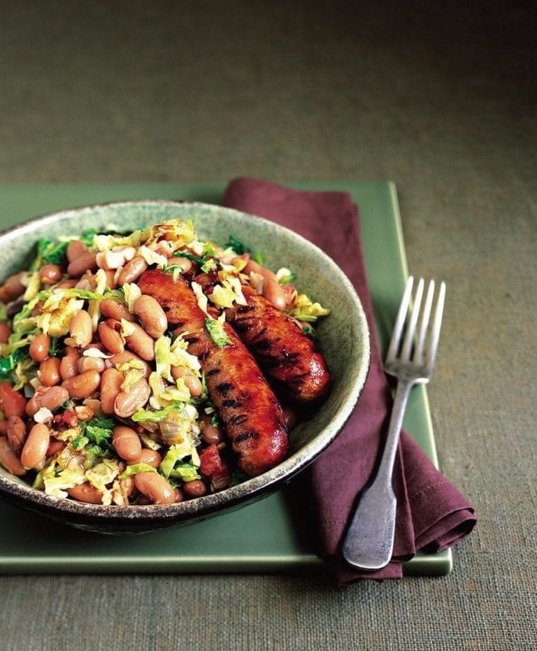 Sausages with borlotti beans