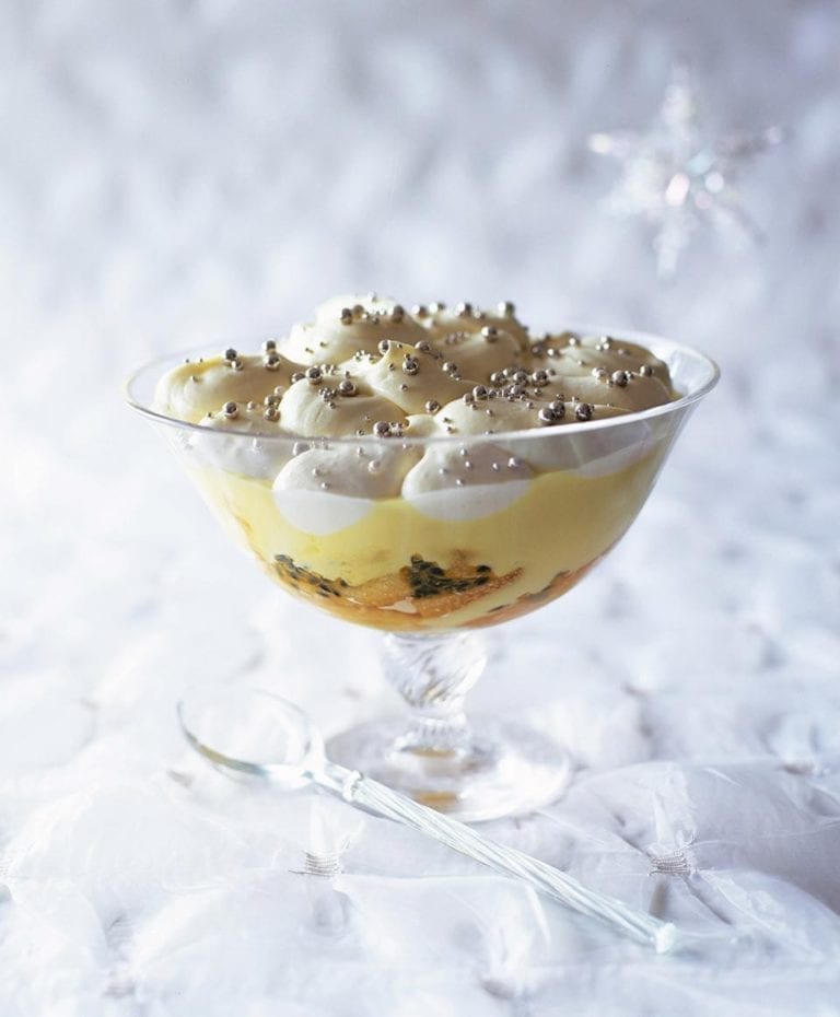 Lemon syllabub and passion fruit trifle