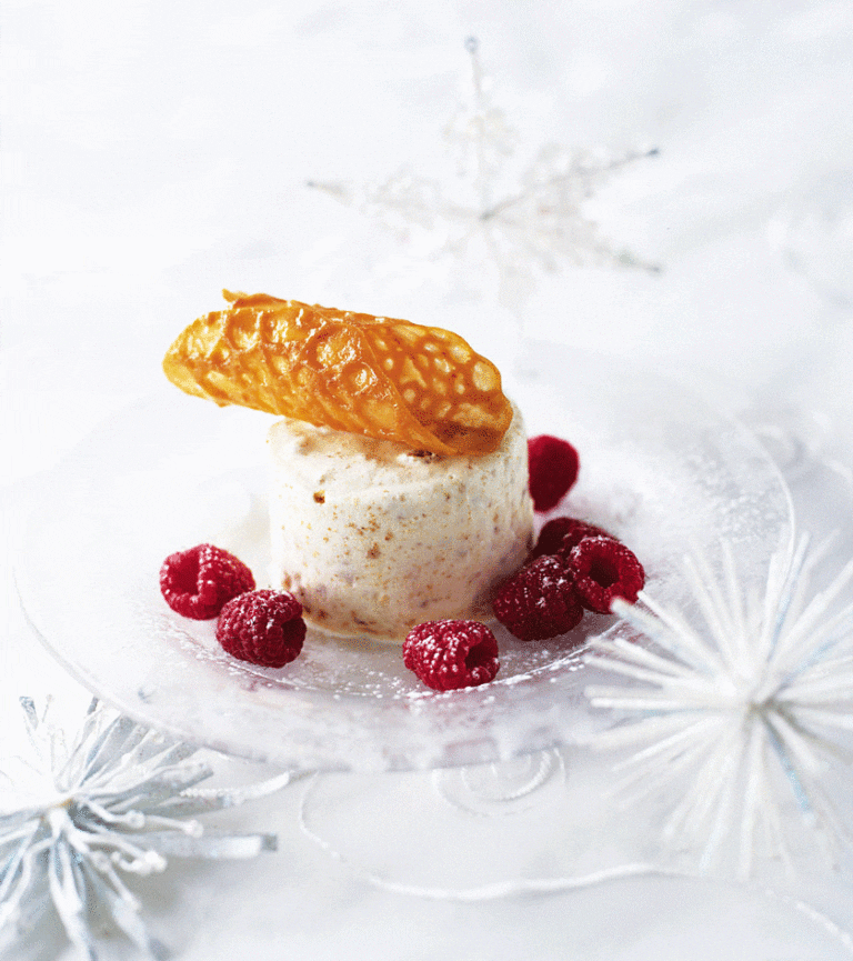 Amaretti tortoni with orange brandy snaps