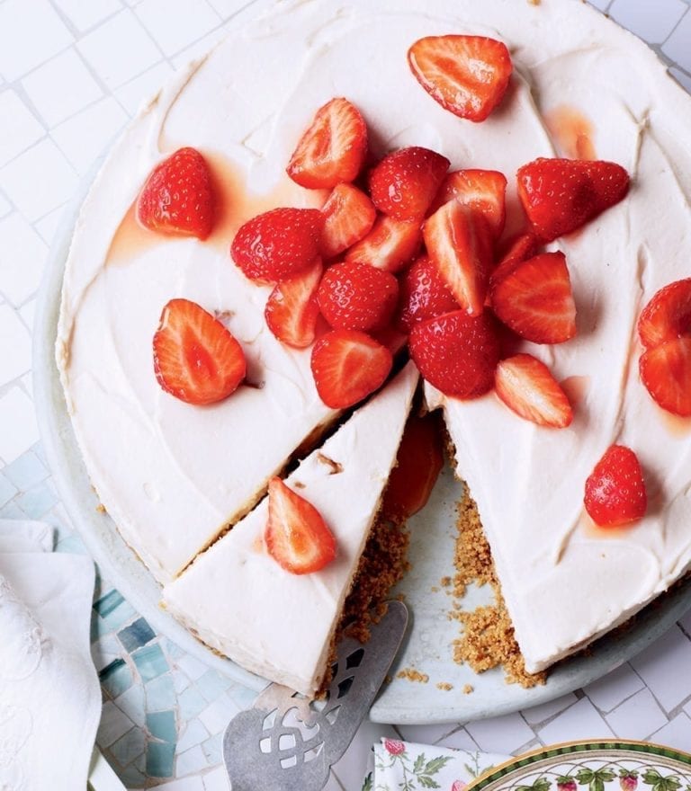 Toffee fudge and strawberry cheesecake recipe | delicious. magazine