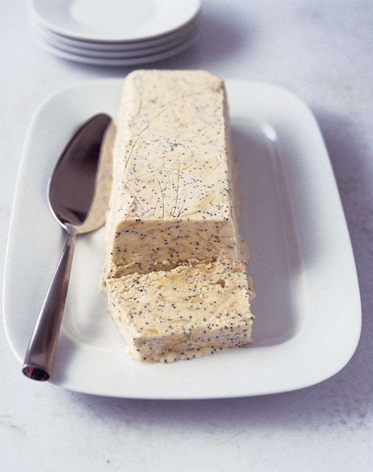 Lemon curd and poppy seed ice cream loaf