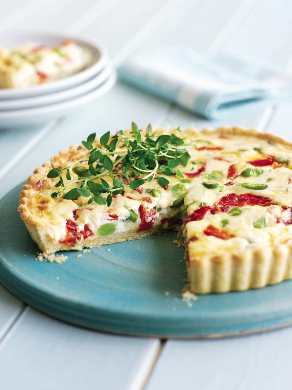 Broad bean and roasted pepper tart recipe delicious. magazine