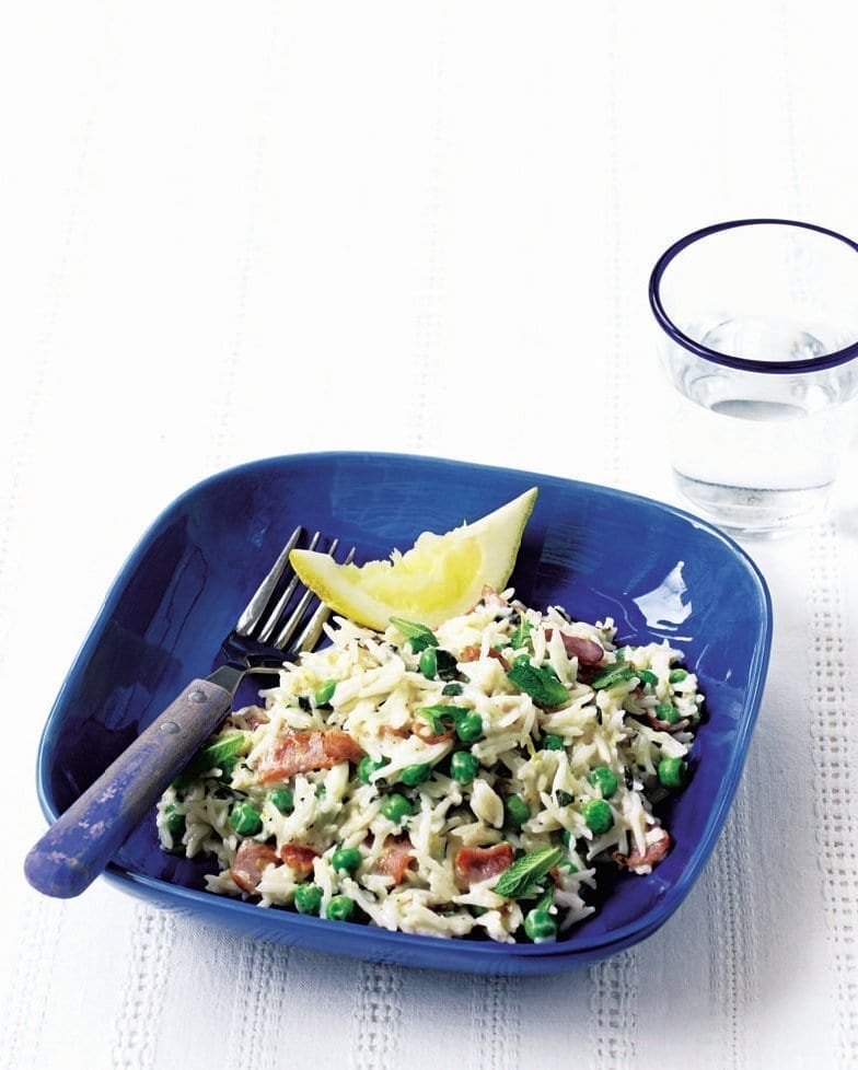 Creamy pea and bacon rice recipe | delicious. magazine