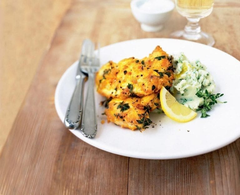 Pan-fried chicken in a Grana Padano crust