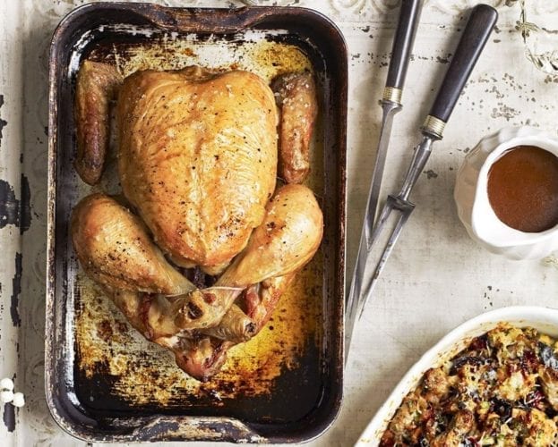 Roast chicken in a tray