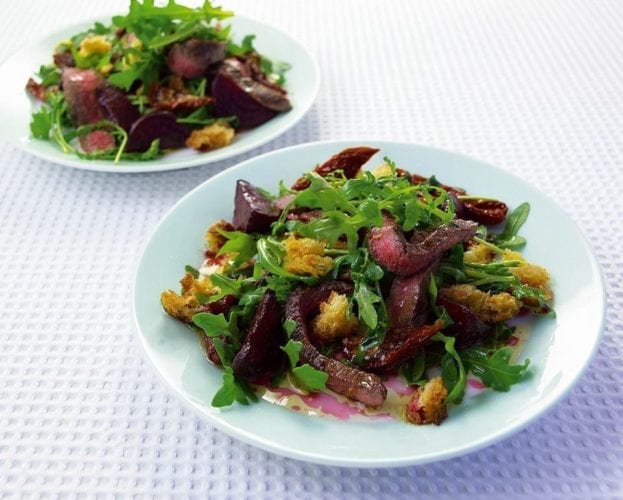 Warm beef, beetroot and rocket salad