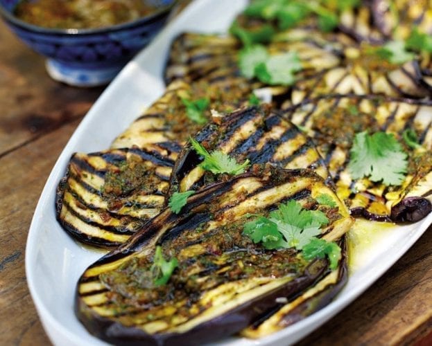 Chargrilled aubergines with chermoula