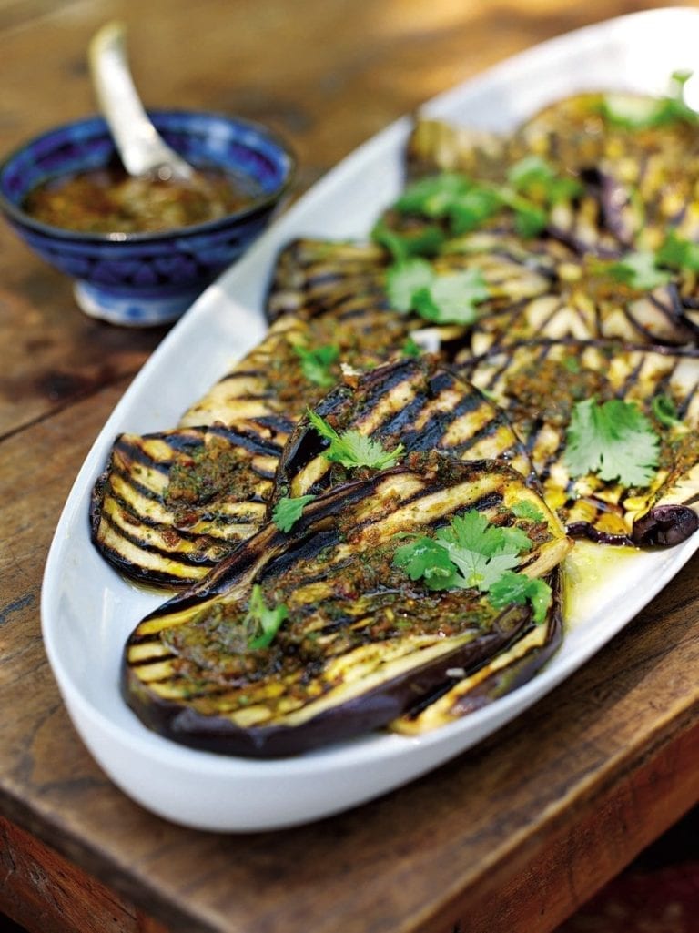 Chargrilled aubergines with chermoula